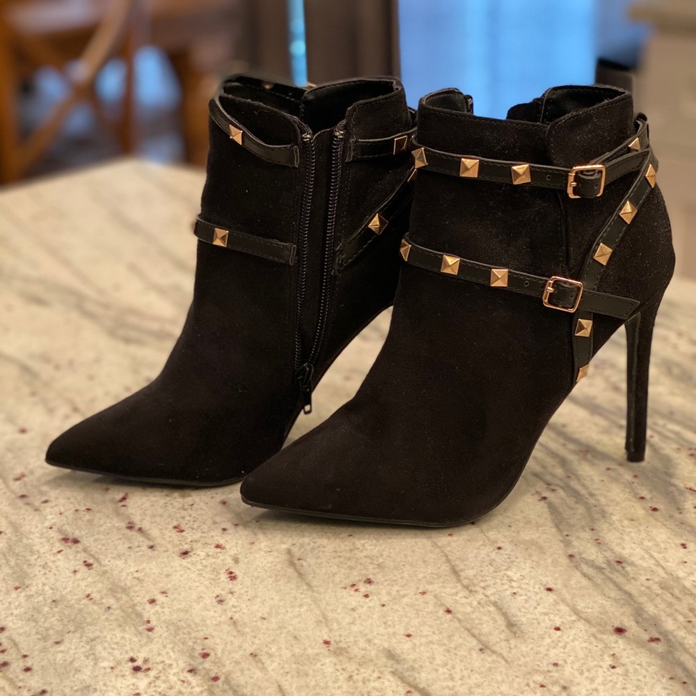 Black Suede and Gold Bootie